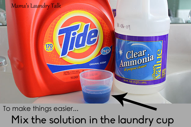 Use Tide and ammonia to get rid of underarm stains and odors - detailed instructions at Mama's Laundry Talk